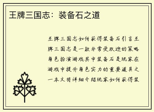 王牌三国志：装备石之道
